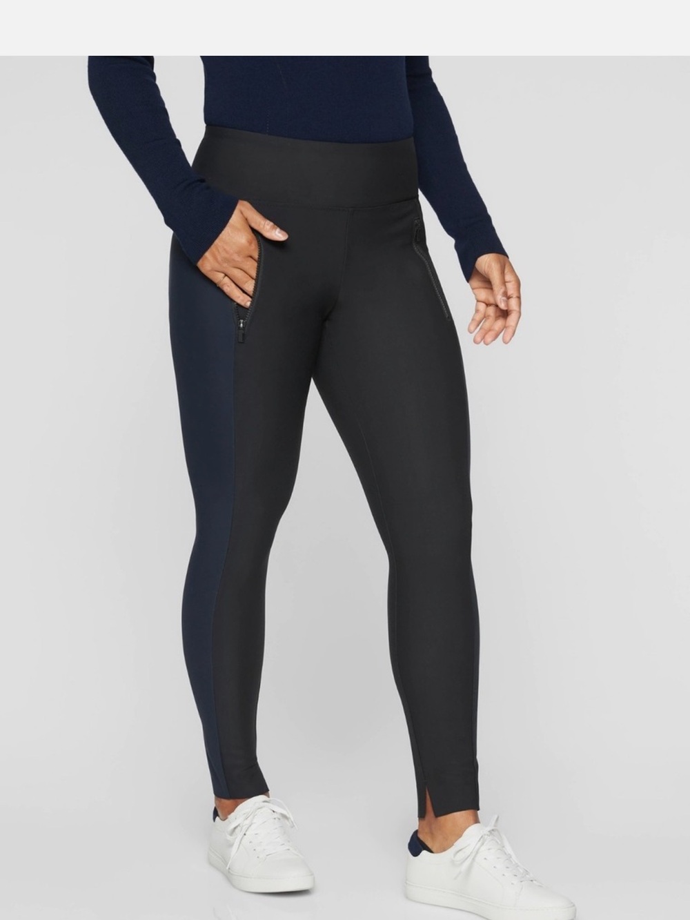 Athleta Black & Navy Two-Tone Active Leggings